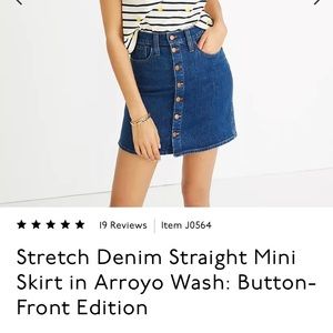 MADEWELL button front denim skirt, size 25